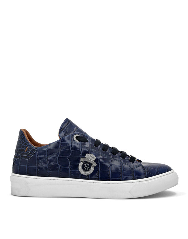 Croco Printed Leather Lo-Top Sneakers