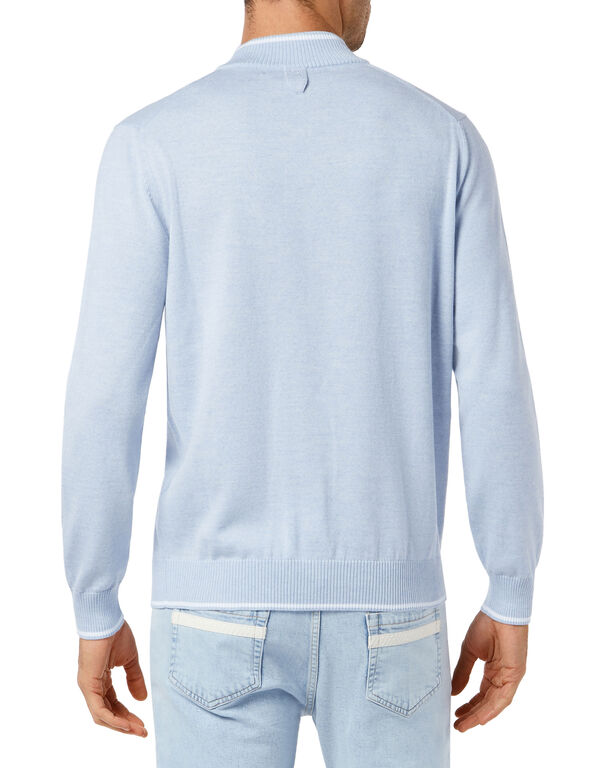 Wool and cotton Pullover zip mock Crest