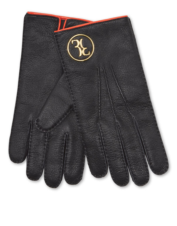 Mid-gloves in Leather and Cashmere Double B