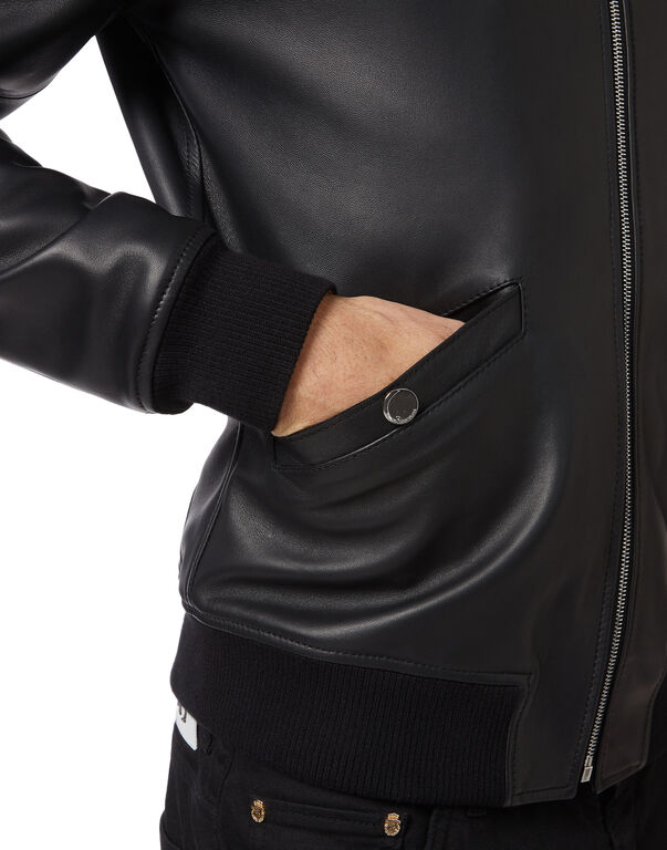 High Collar Leather Bomber