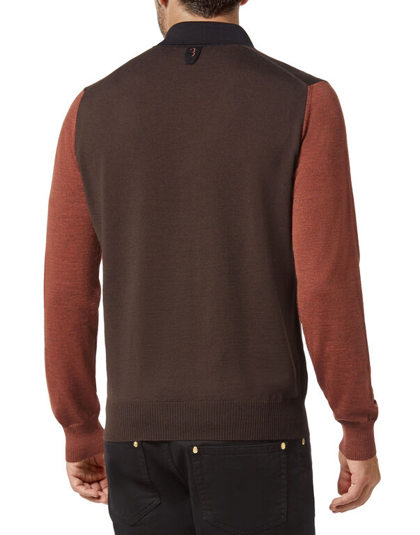 Merino wool Pullover Polo-Neck LS Color Block