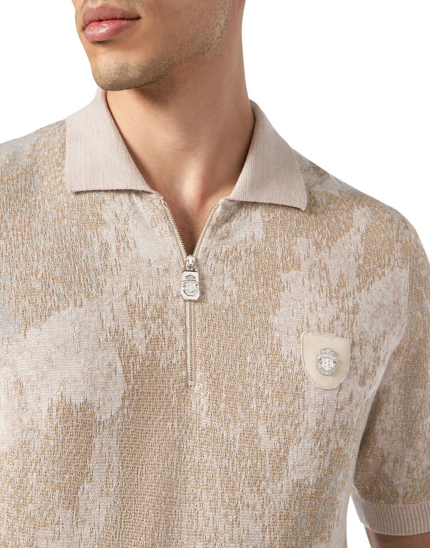 Jacquard Cotton Wool Zipped Polo Shirt