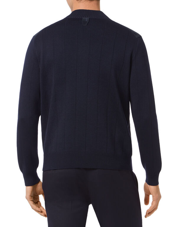 Merino wool Pullover full zip with suede Double B