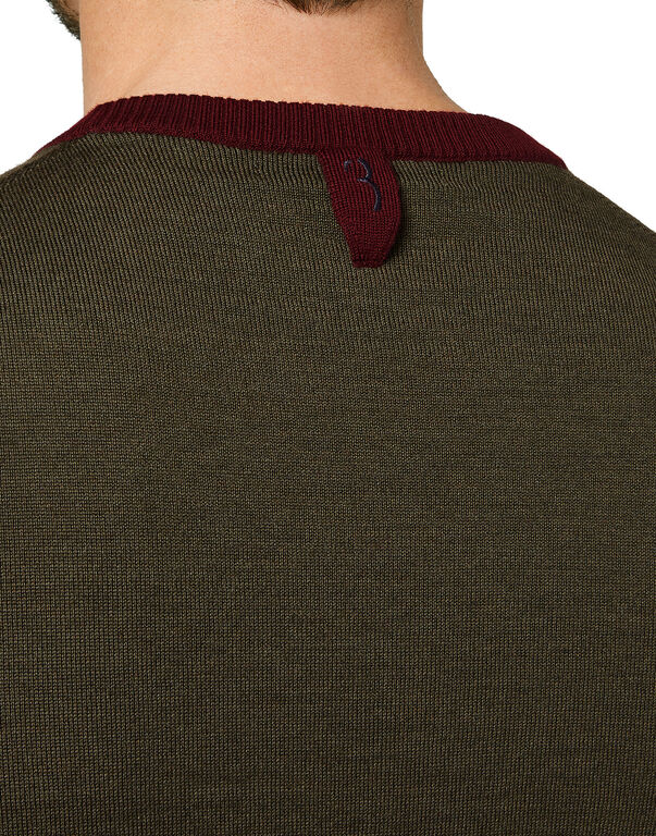Merino wool Pullover Round Neck LS Color Block