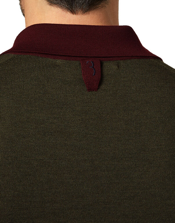 Merino wool Pullover Polo-Neck LS Color Block