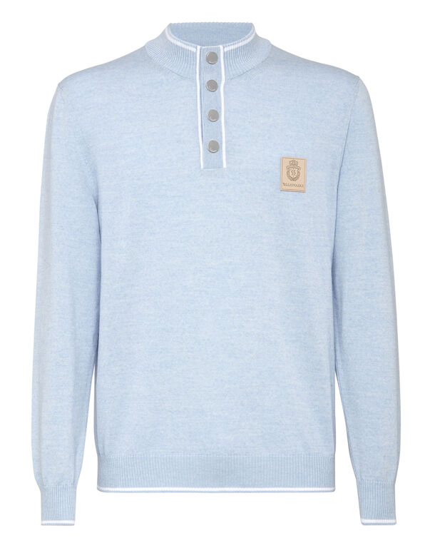 Wool and cotton Pullover zip mock Crest