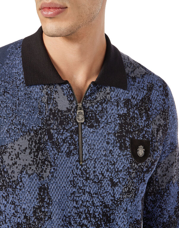 Jacquard Cotton Wool Zipped Polo Shirt