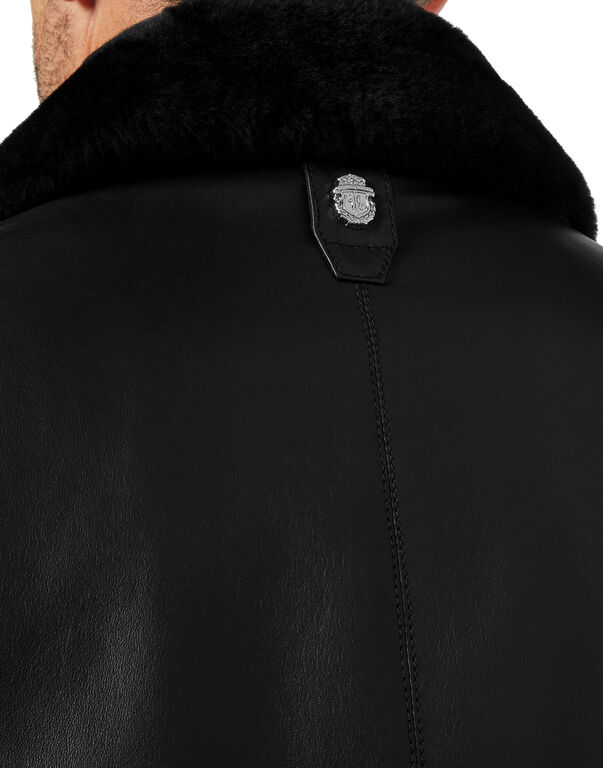 Leather Blouson with fur collar Crest